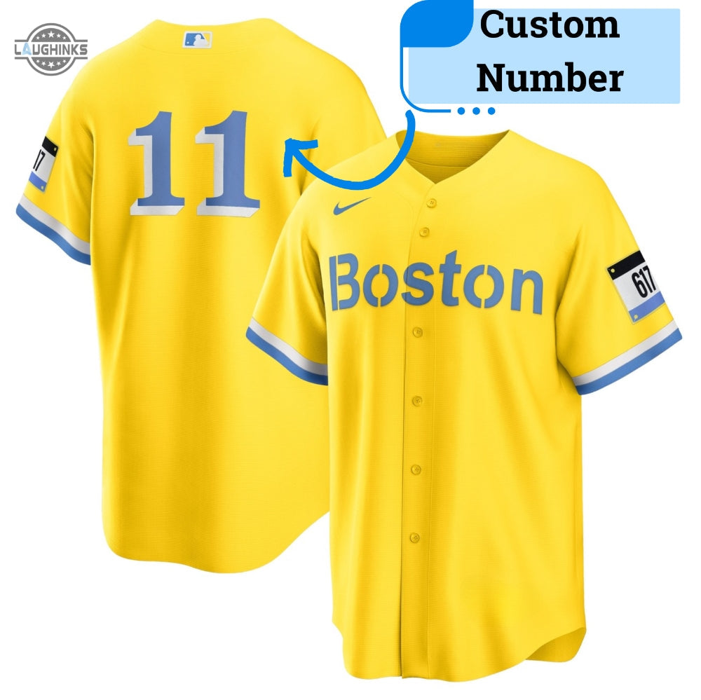 Boston Red Sox Yellow Baseball Jersey Shirt NEW Red Sox Jersey Shirt Boston Red Sox Wearing Yellow Shirt Boston Red Sox Yellow Ùniforms Red Sox Yellow Jerseys baseball jersey product view 1