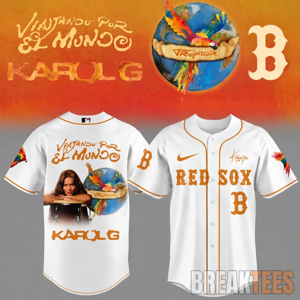 Boston Red Sox x Karol G Viajando Por El Mundo 2026 White Baseball Jersey Unisex T-shirt, Sweatshirt, Hoodie, Long Sleeve Tee - T-Shirt, Sweatshirt, Hoodie