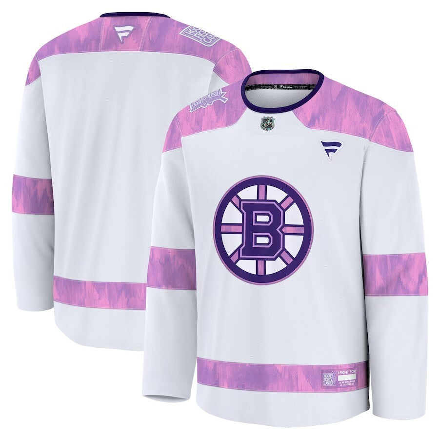 Boston Bruins 2024 Hockey Fights Cancer Practice Jersey - White Hockey Jersey hockey jersey product view 1