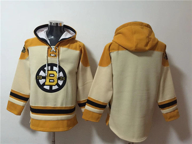 Boston Bruins Blank Cream Ageless Must-Have Lace-Up Pullover Hoodie Hockey Jersey hockey jersey product view 1