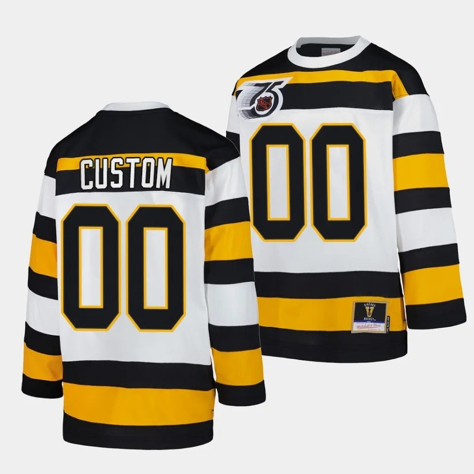 Boston Bruins Custom White 1991 Throwback Jersey Mitchell Ness Hockey Jersey hockey jersey product view 1