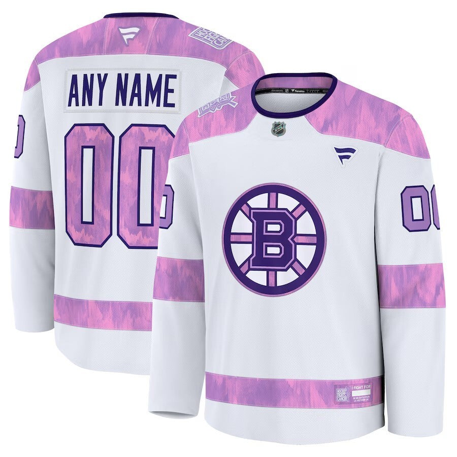 Boston Bruins Fanatics 2024 Hockey Fights Cancer Custom Practice Jersey - White Hockey Jersey hockey jersey product view 1