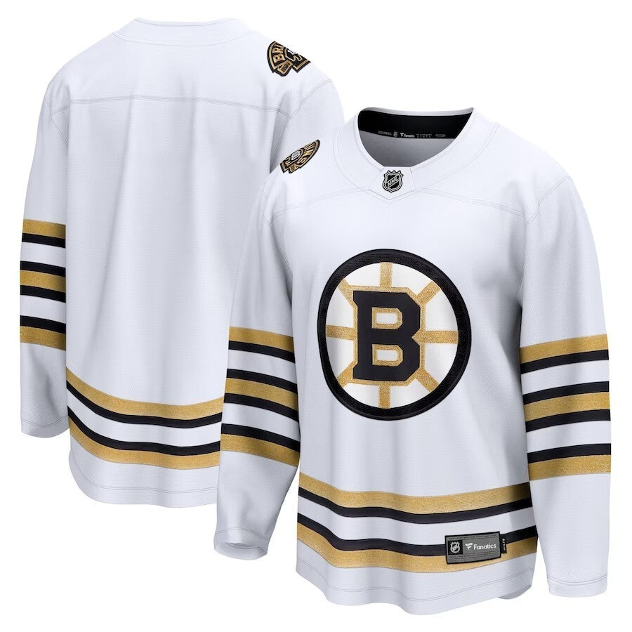 Boston Bruins Fanatics Branded 100th Anniversary Premier Breakaway Jersey - White Hockey Jersey hockey jersey product view 1