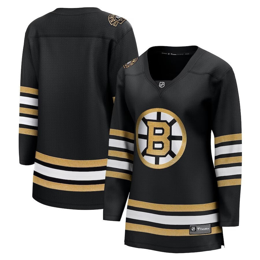 Boston Bruins Fanatics Branded Women's 100th Anniversary Premier Breakaway Jersey - Black Hockey Jersey hockey jersey product view 1