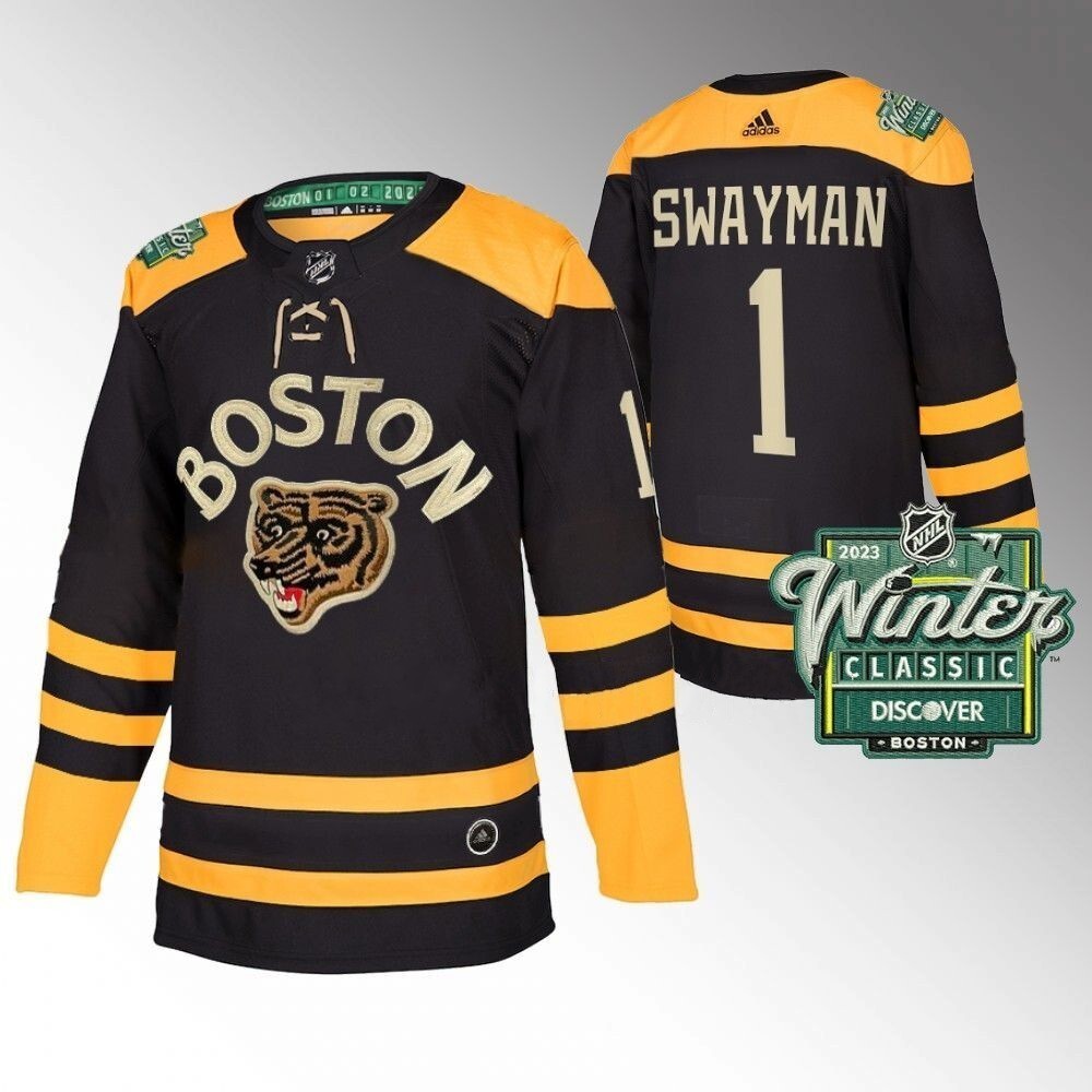 Boston Bruins #1 Jeremy Swayman 2023 Winter Classic Black Hockey Jersey hockey jersey product view 1