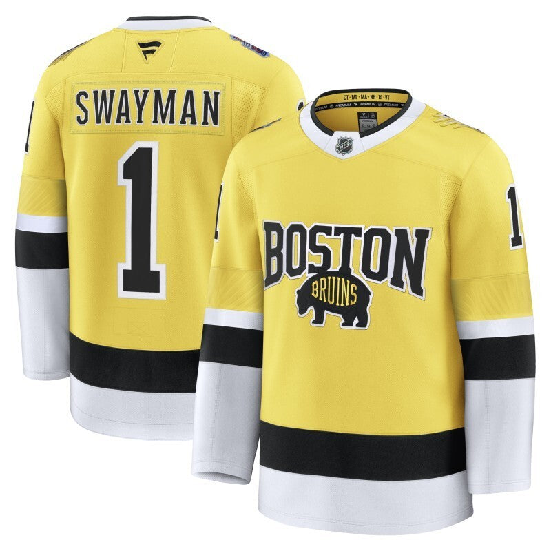 Boston Bruins #1 Jeremy Swayman 2026 NHL Stadium Series Premium Jersey - Gold Hockey Jersey hockey jersey product view 1