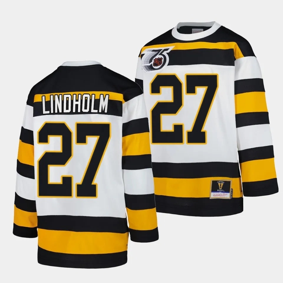 Boston Bruins #27 Hampus Lindholm White 1991 Throwback Jersey Mitchell Ness Hockey Jersey hockey jersey product view 1