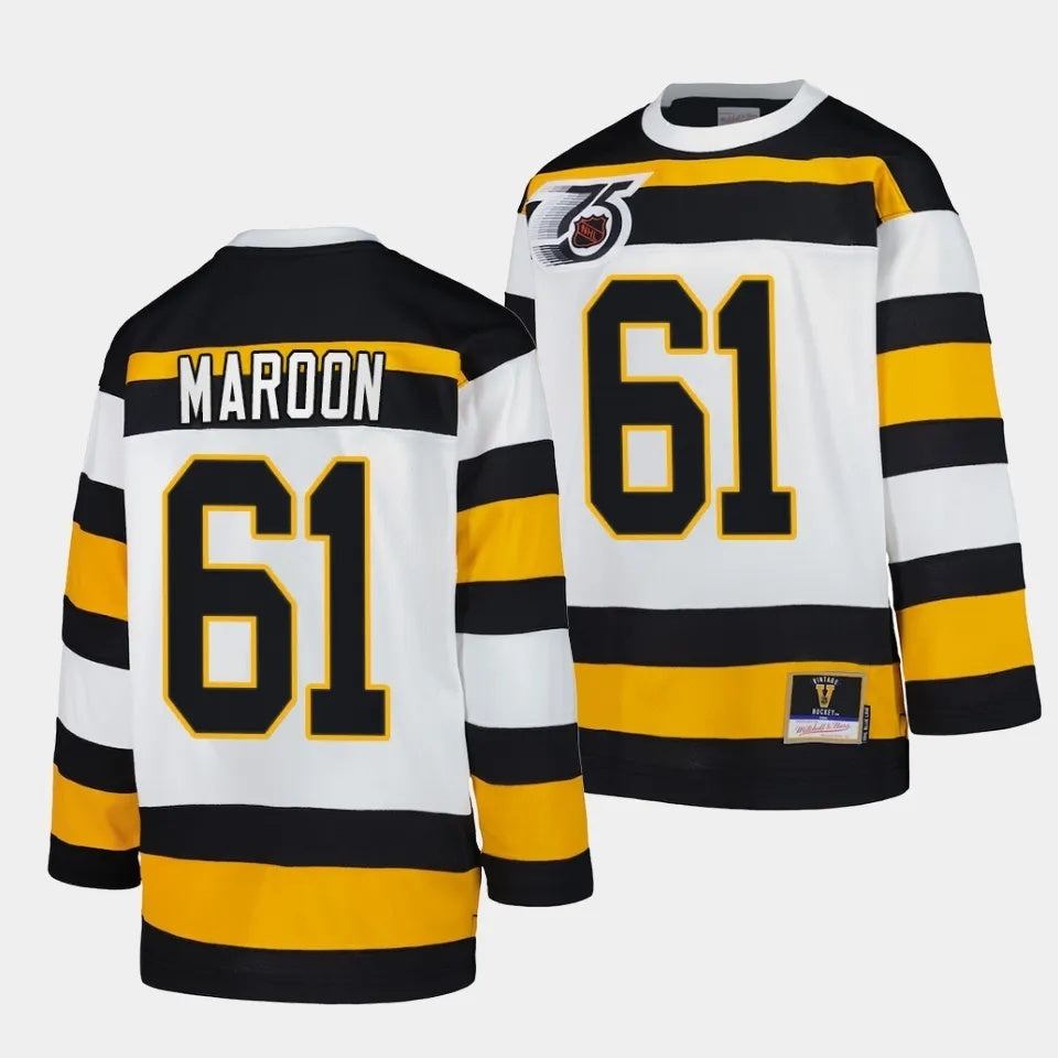 Boston Bruins #61 Patrick Maroon White 1991 Throwback Jersey Mitchell Ness Hockey Jersey hockey jersey product view 1