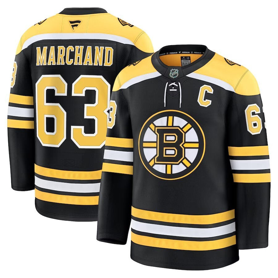 Boston Bruins #63 Brad Marchand Home Premium Jersey - Black Hockey Jersey hockey jersey product view 1