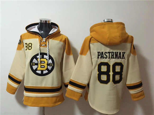 Boston Bruins #88 David Pastrnak Cream Ageless Must-Have Lace-Up Pullover Hoodie Hockey Jersey hockey jersey product view 1
