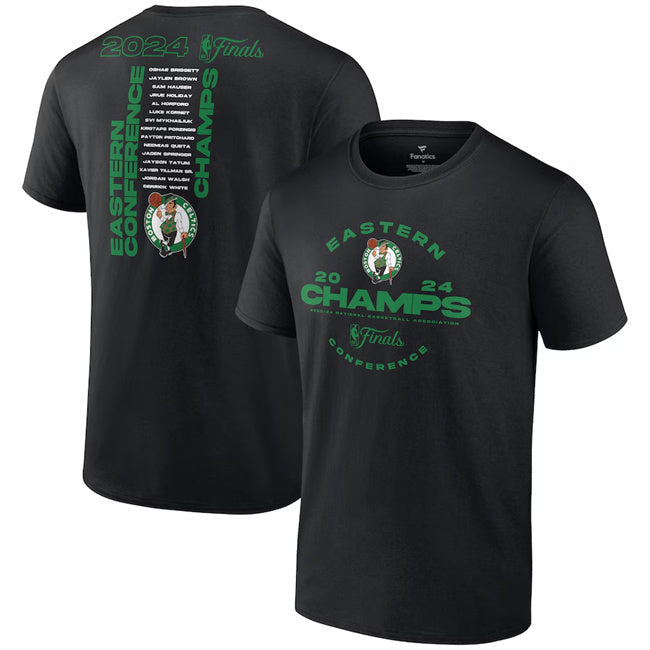 Boston Celtics Black 2024 Eastern Conference Champions Jump Ball Roster T-Shirt Basketball Jersey basketball jersey product view 1