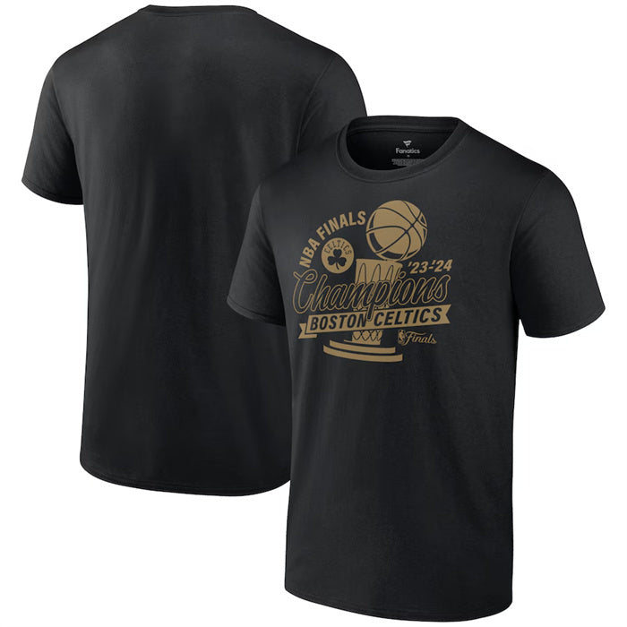 Boston Celtics Black 2024 Finals Champions Defensive Rotation Trophy T-Shirt Basketball Jersey basketball jersey product view 1
