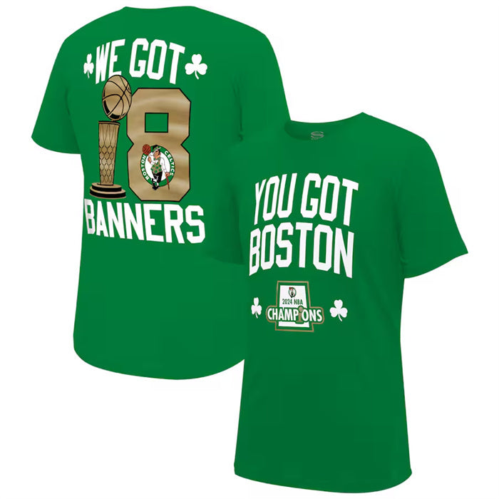 Boston Celtics Kelly Green 2024 Finals Champions 18 Banners T-Shirt Basketball Jersey basketball jersey product view 1