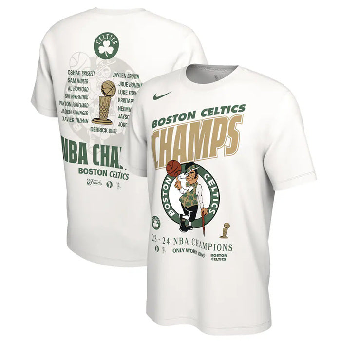 Boston Celtics White 2024 Finals Champions Celebration Roster T-Shirt Basketball Jersey basketball jersey product view 1