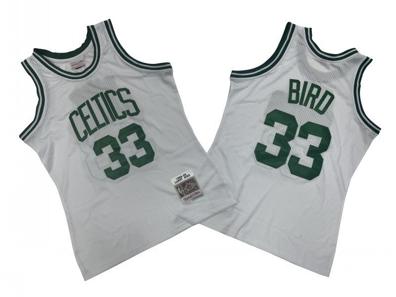 Boston Celtics #33 Larry Bird Celtics 33 # White 85-86 Season Mitchell Retro Jersey -- Larry . Bird Style 2 basketball jersey product view 1