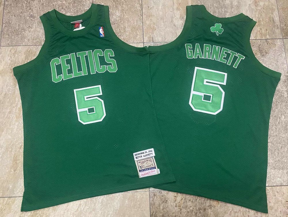 Boston Celtics #5 Kevin Garnett Mitchell&Ness Celtics 5 # Garnett 2012 Green Embroidered Basketball Jersey basketball jersey product view 1