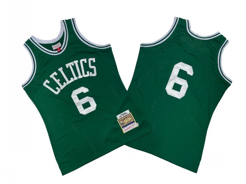 Boston Celtics #6 Bill Russell Celtics 6 # Green 67-68 Season Mitchell Retro Jersey -- Bills Style 2 basketball jersey product view 1