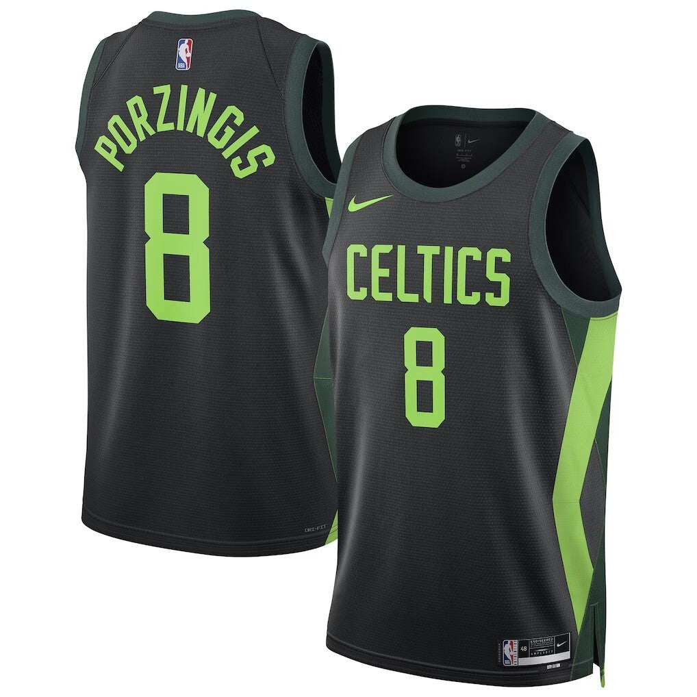 Boston Celtics #8 Kristaps Porzingis Unisex 202425 Swingman Player Jersey - City Edition - Black basketball jersey product view 1