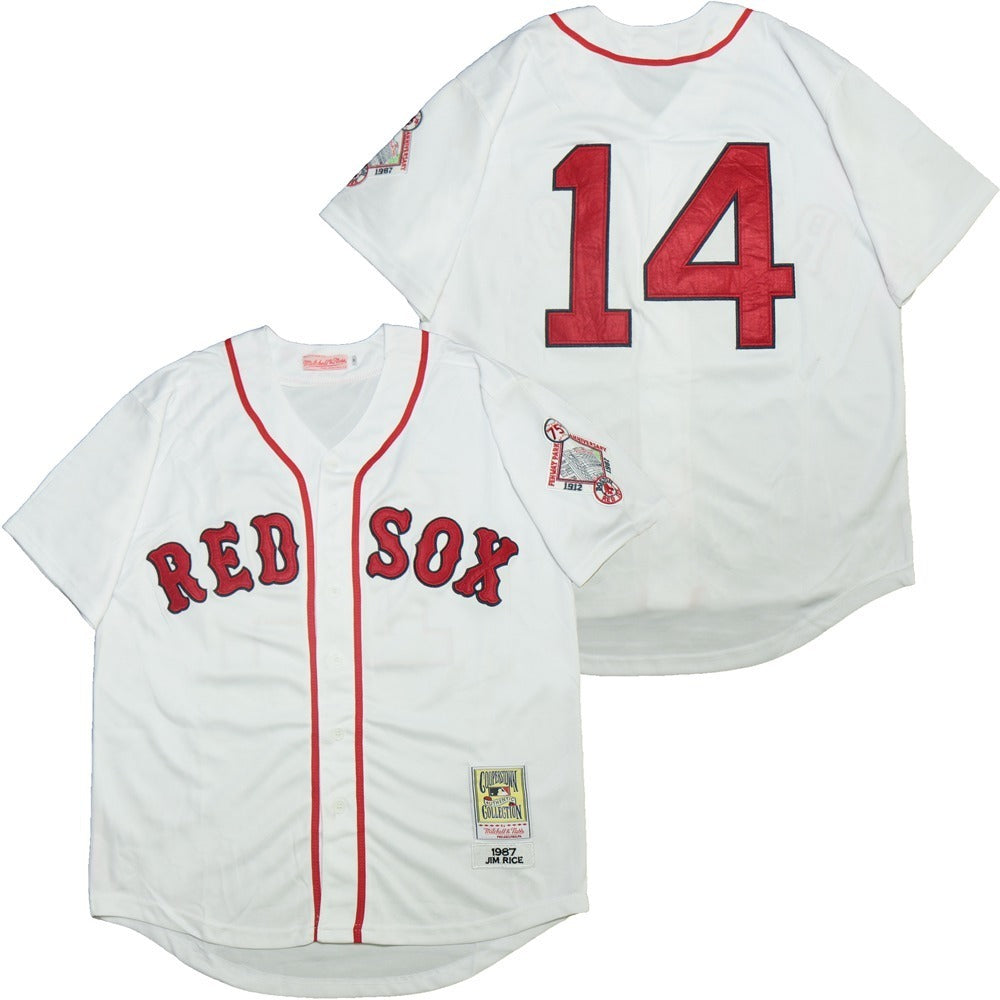 Boston Red Sox #14 Rice Red Sox 14 White 1987 Retro Baseball Jersey baseball jersey product view 1