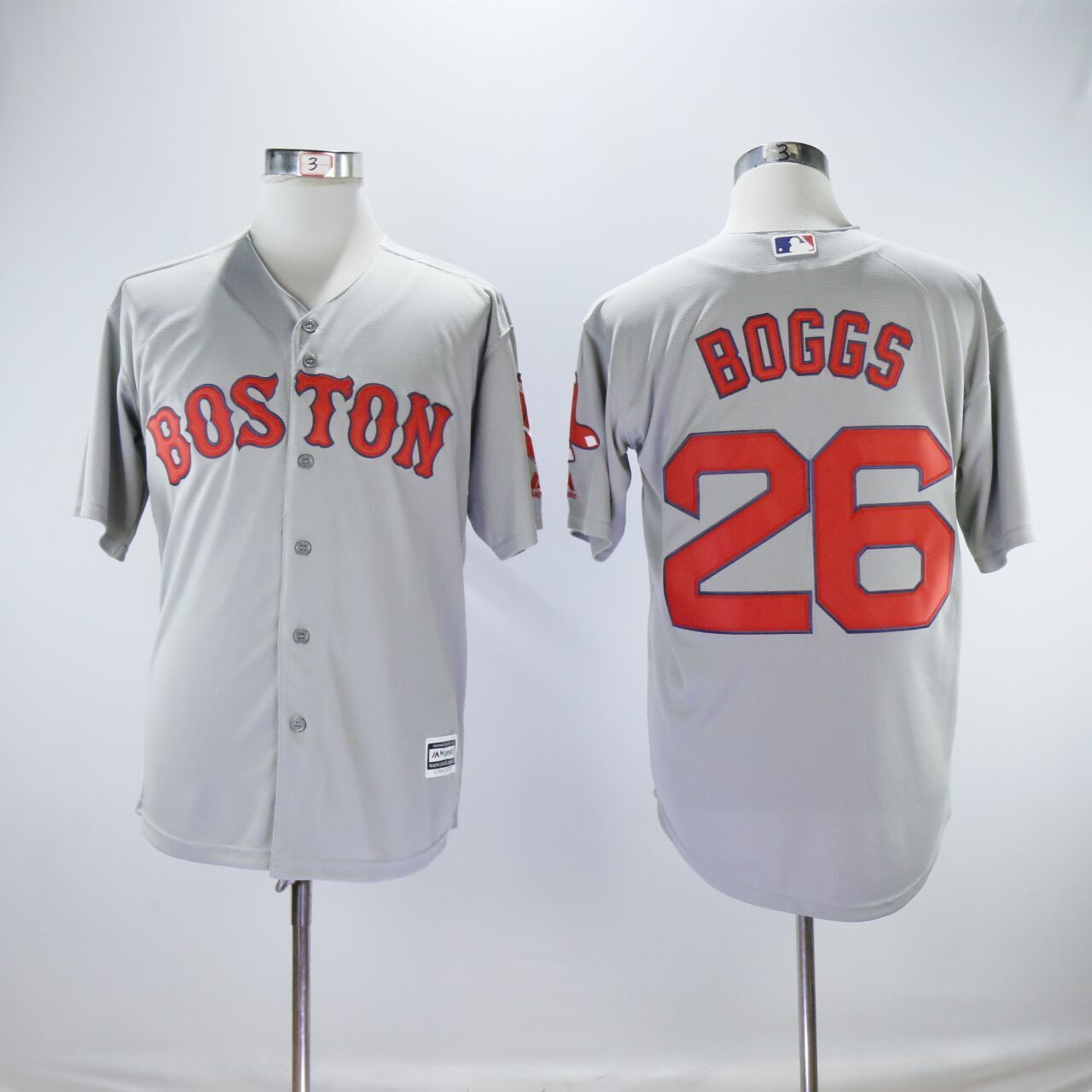Boston Red Sox #26 Wade Boggs Red Sox 26 Gray Fan With Team Logo Baseball Jersey baseball jersey product view 1