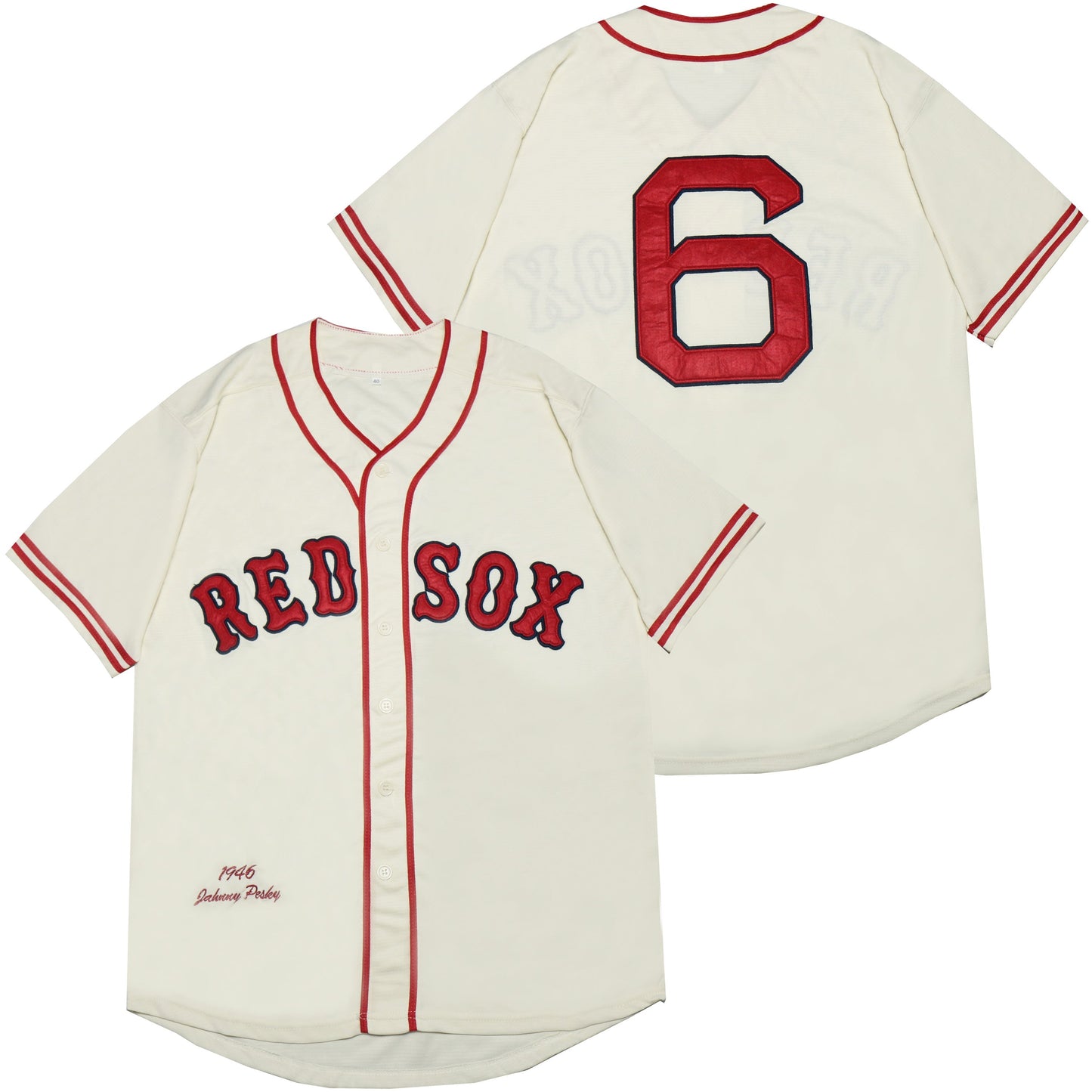 Boston Red Sox #6 Johnny Pesky Red Sox 6 Off-White 1946 Retro Baseball Jersey baseball jersey product view 1