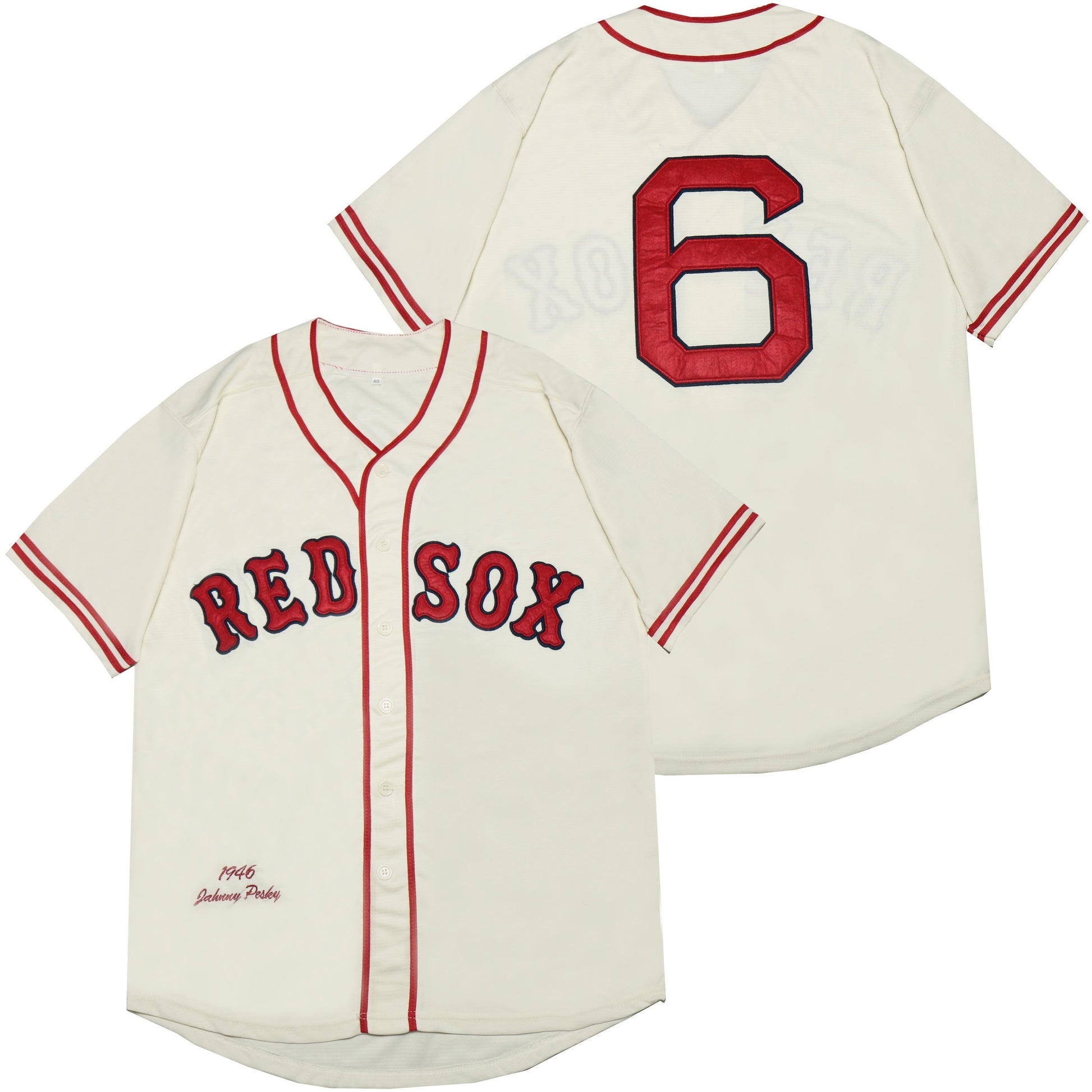 Boston Red Sox #6 Johnny Pesky Red Sox 6 Off-White 1946 Retro Baseball Jersey baseball jersey product view 1