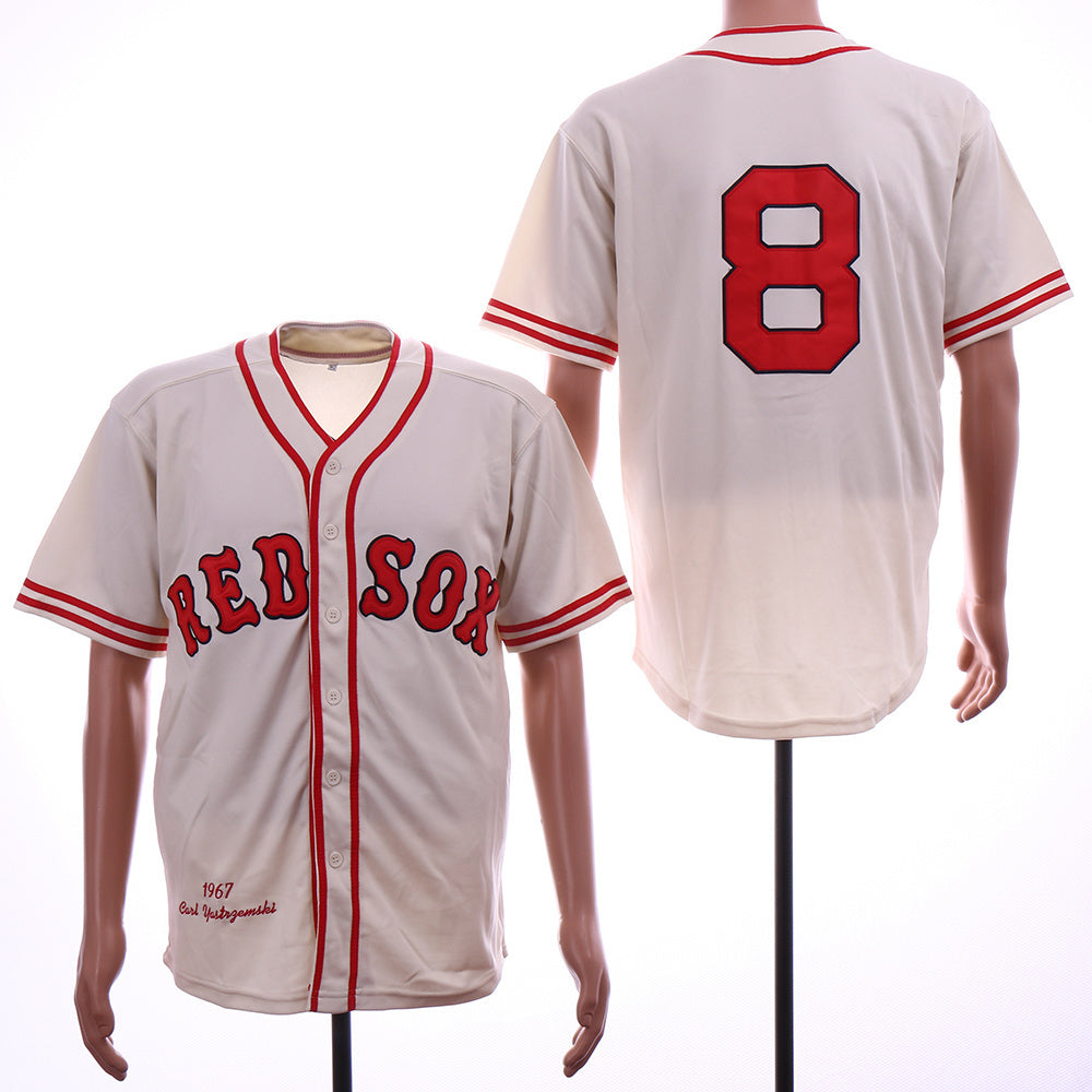 Boston Red Sox #8 Carl Yastrzemski Red Sox 8 Off-White 1967 Retro Baseball Jersey baseball jersey product view 1