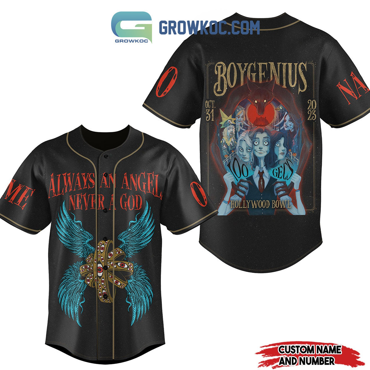 Boygenius Hollywood Bowl Alvays An Angel Never A God Personalized Baseball Jersey baseball jersey product view 1
