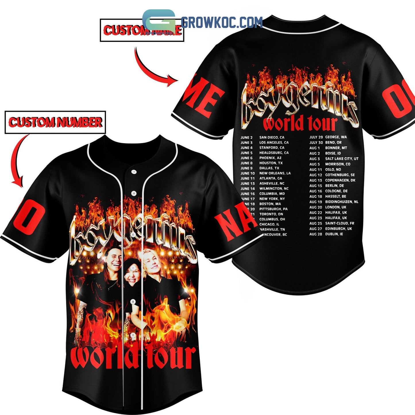 Boygenius World Tour Personalized Baseball Jersey baseball jersey product view 3