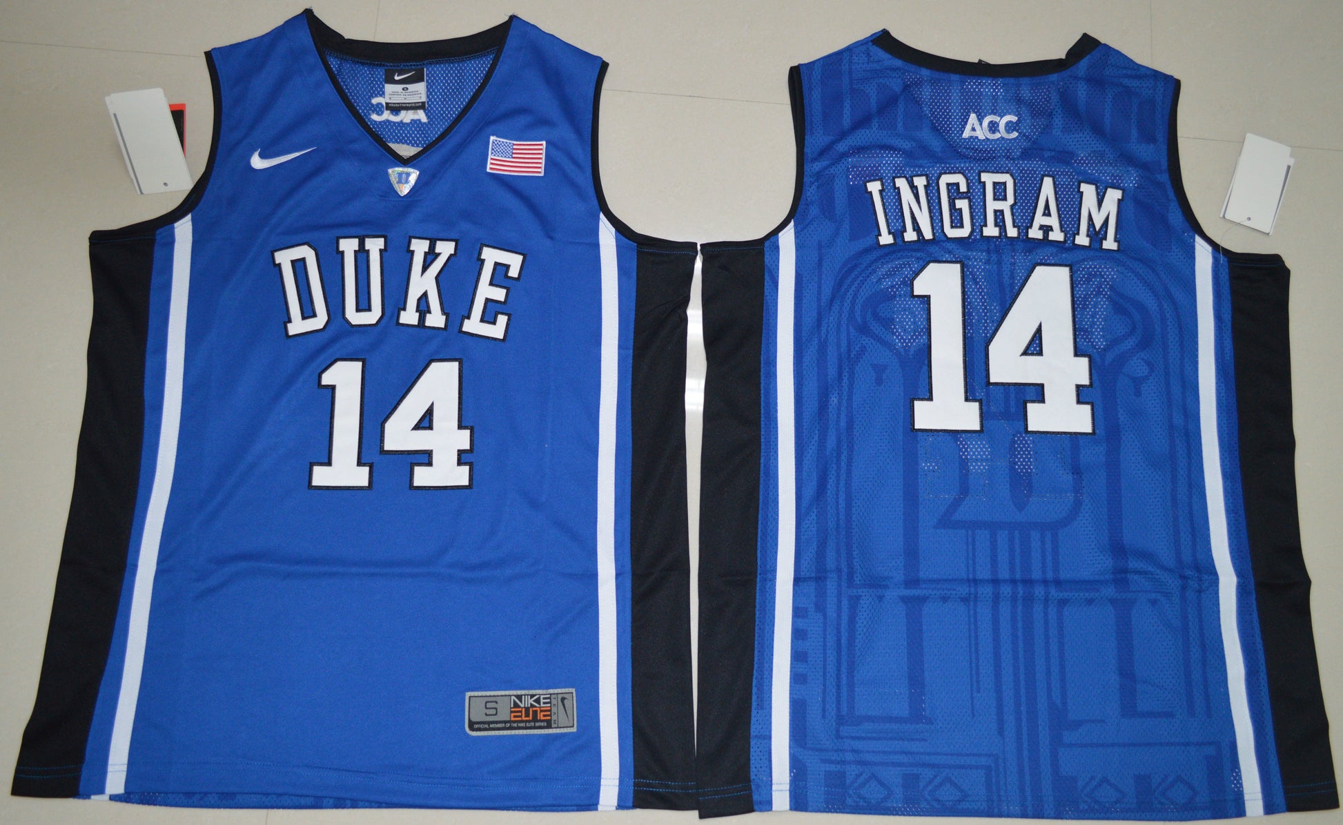 Brandon Ingram 14 Elite V Collar Blue College Football Jersey football jersey product view 1