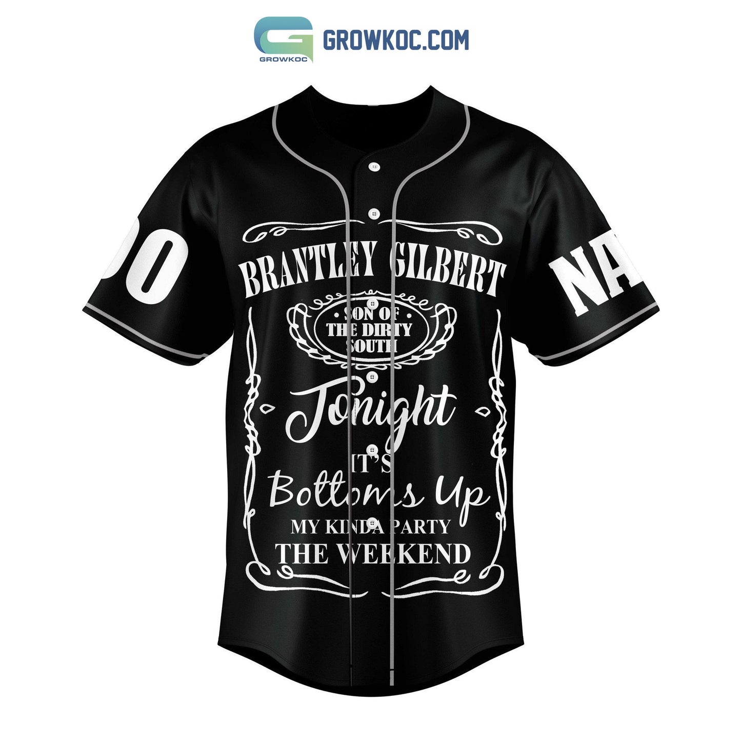 Brantley Gilbert Get’em Up Tonight It’s Bottoms Up Personalized Baseball Jersey baseball jersey product view 2
