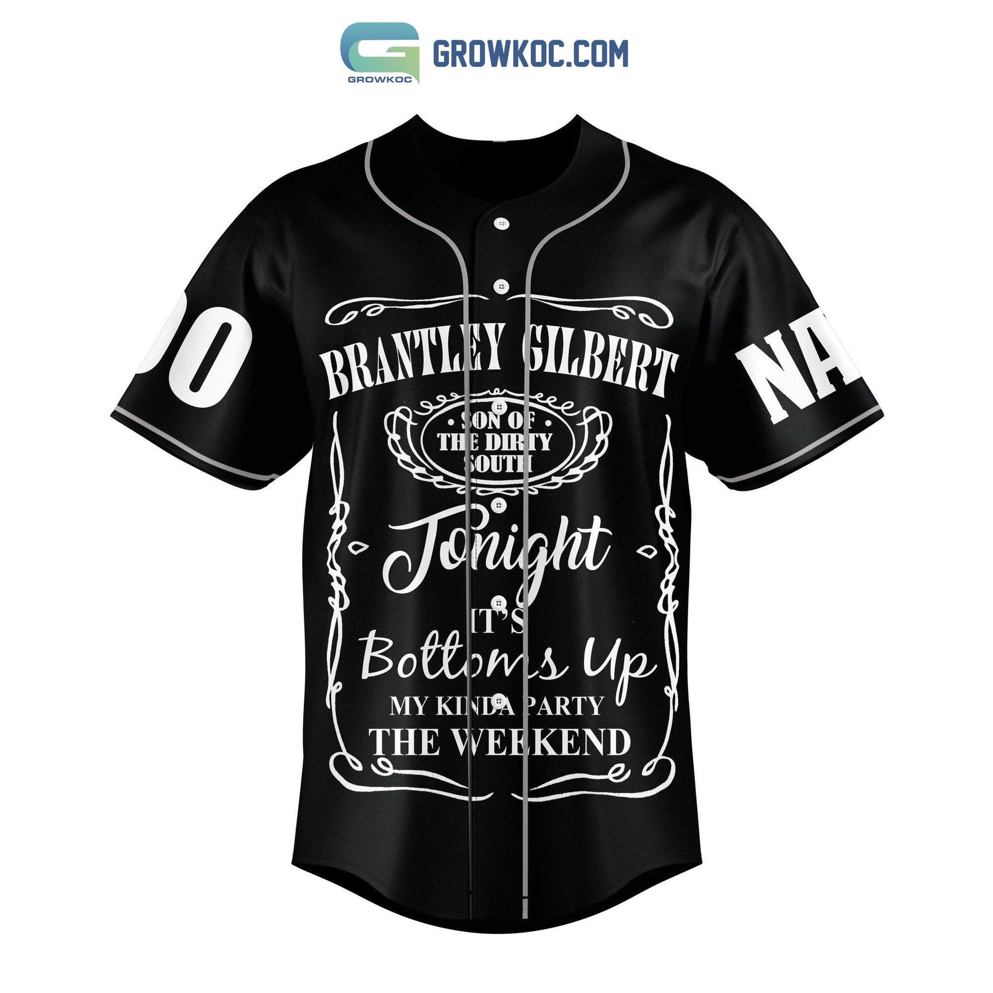 Brantley Gilbert Get’em Up Tonight It’s Bottoms Up Personalized Baseball Jersey baseball jersey product view 2
