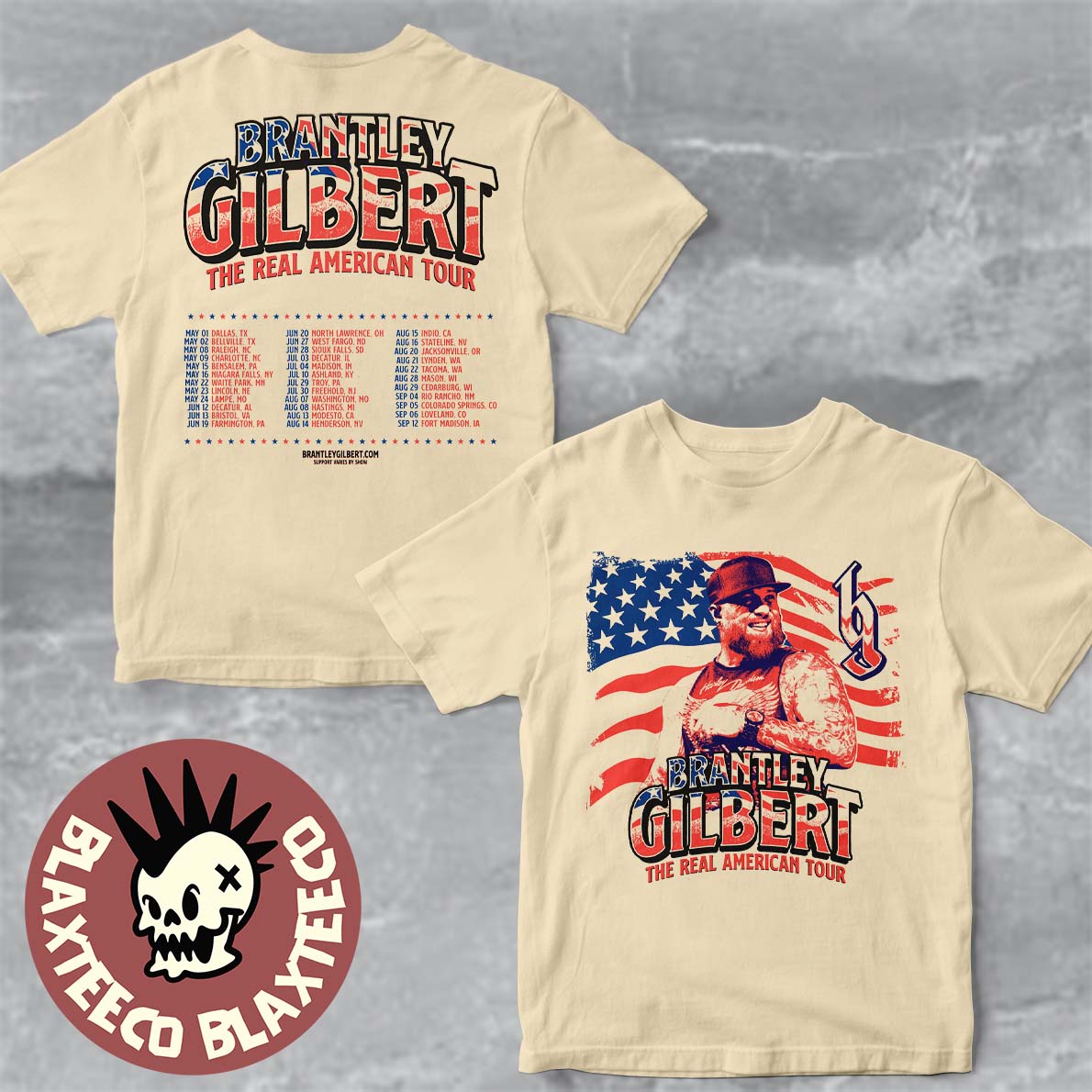 Brantley Gilbert The Real American Tour 2026 Schedule Dates Two Sided T-Shirt Unisex T-shirt, Sweatshirt, Hoodie, Long Sleeve Tee - T-Shirt, Sweatshirt, Hoodie