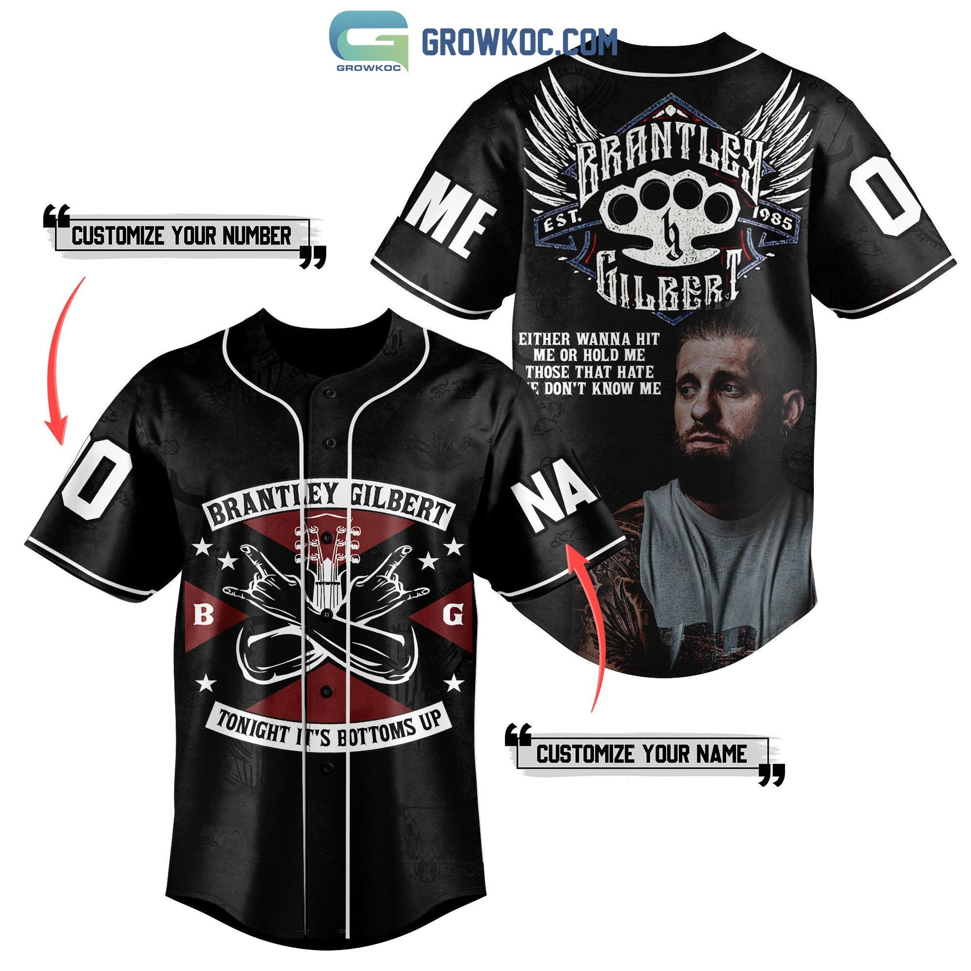 Brantley Gilbert Tonight It’s Bottoms Up Personalized Baseball Jersey baseball jersey product view 1