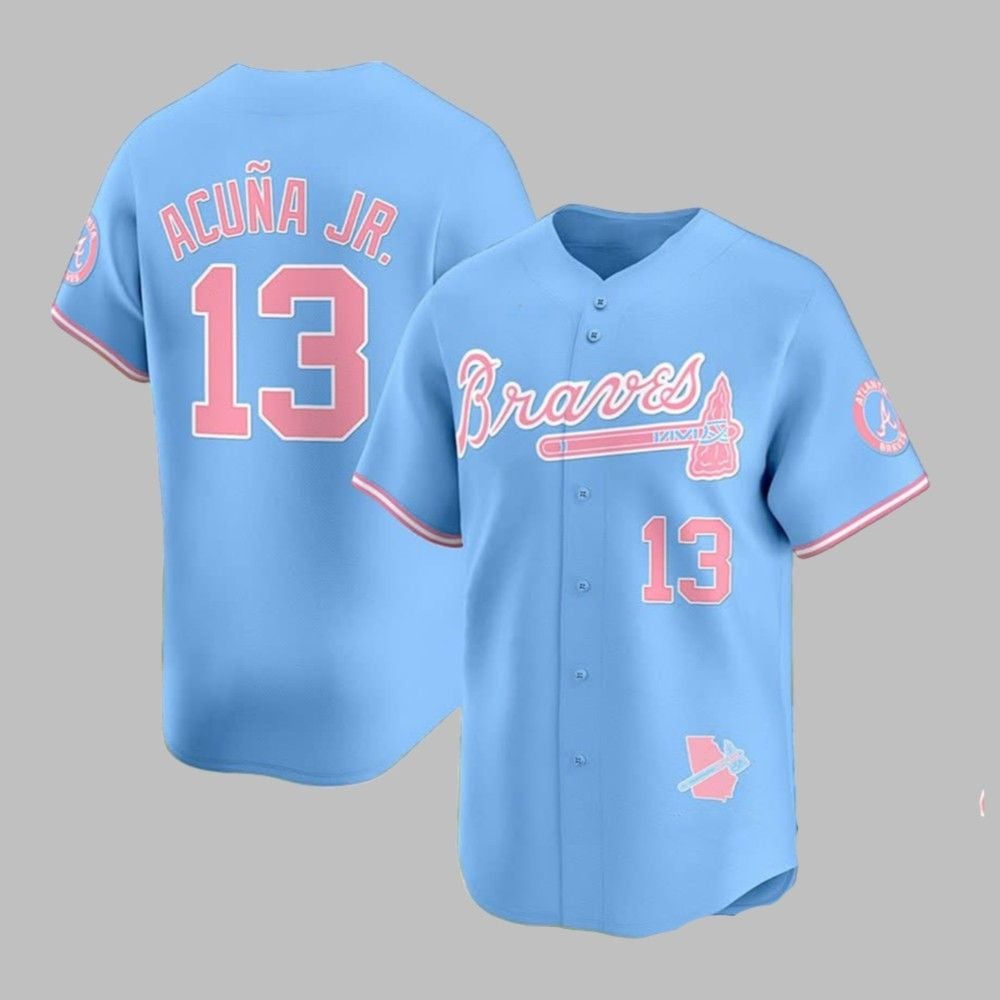 Braves Acuna Jr Pink Bubblegum 2025 Jersey baseball jersey product view 1