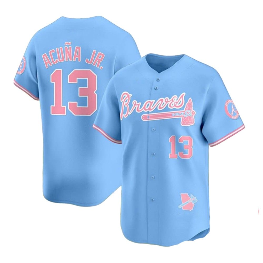 Braves Acuna Jr Pink Bubblegum 2025 Jersey baseball jersey product view 2