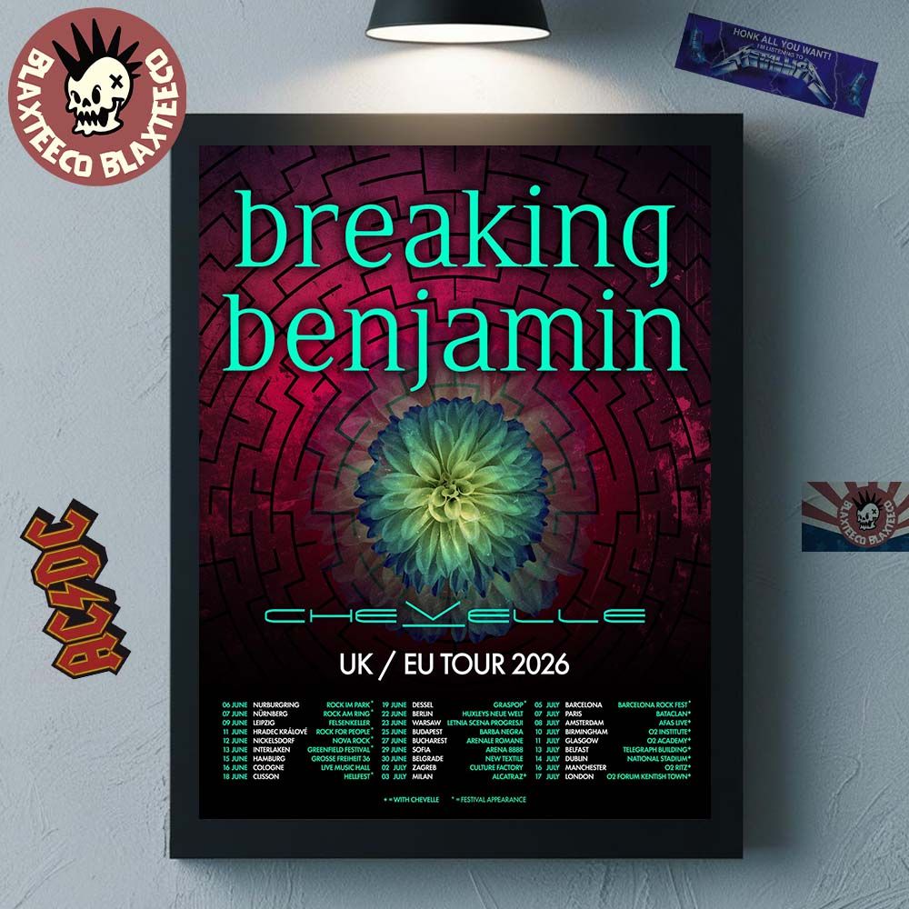 Breaking Benjamin UK And Europe Tour 2026 Schedule Dates Decor Poster Canvas Unisex T-shirt, Sweatshirt, Hoodie, Long Sleeve Tee - T-Shirt, Sweatshirt, Hoodie