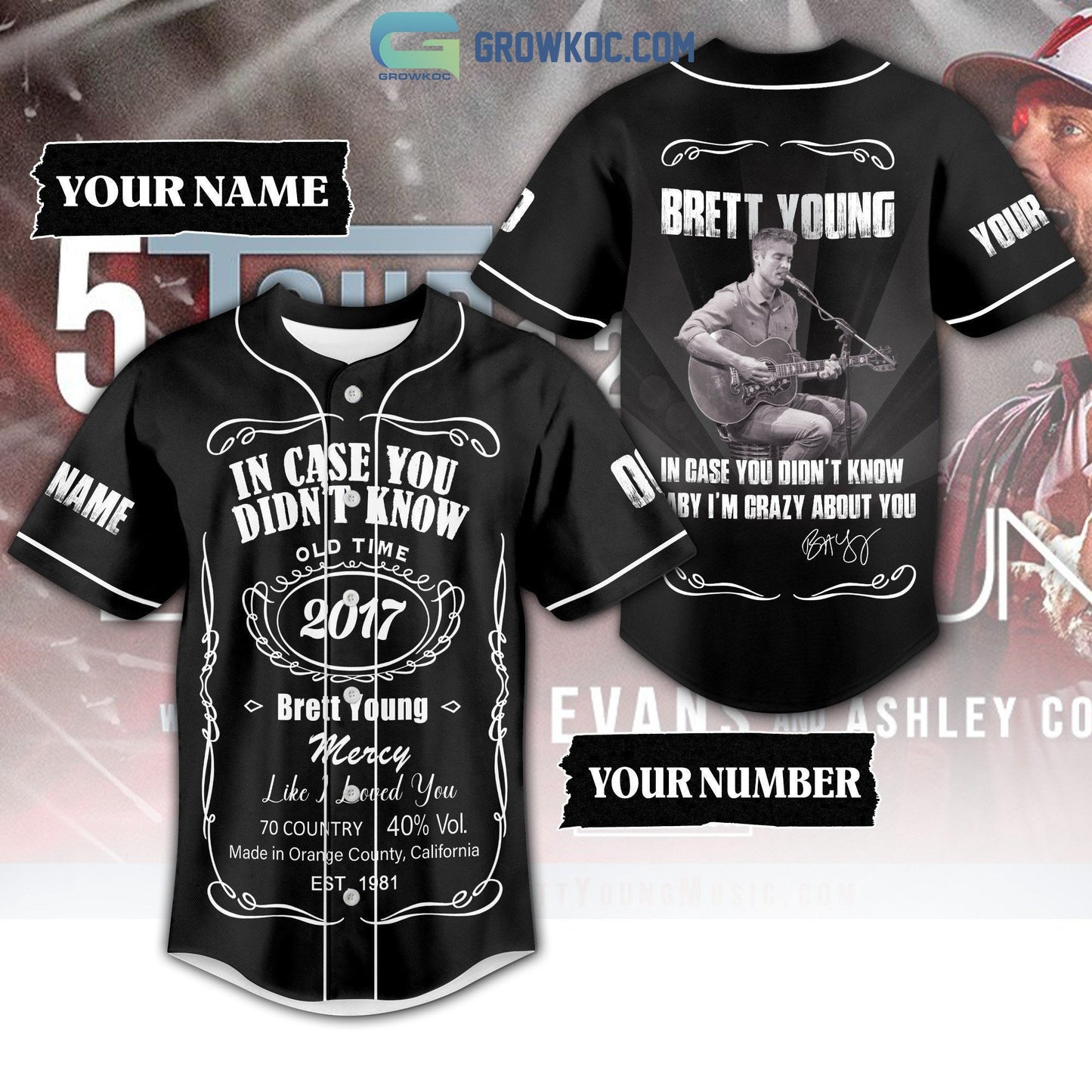 Brett Young In Case You Didn’t Know Baby I’m Crazy About You Black Design Personalized Baseball Jersey baseball jersey product view 1