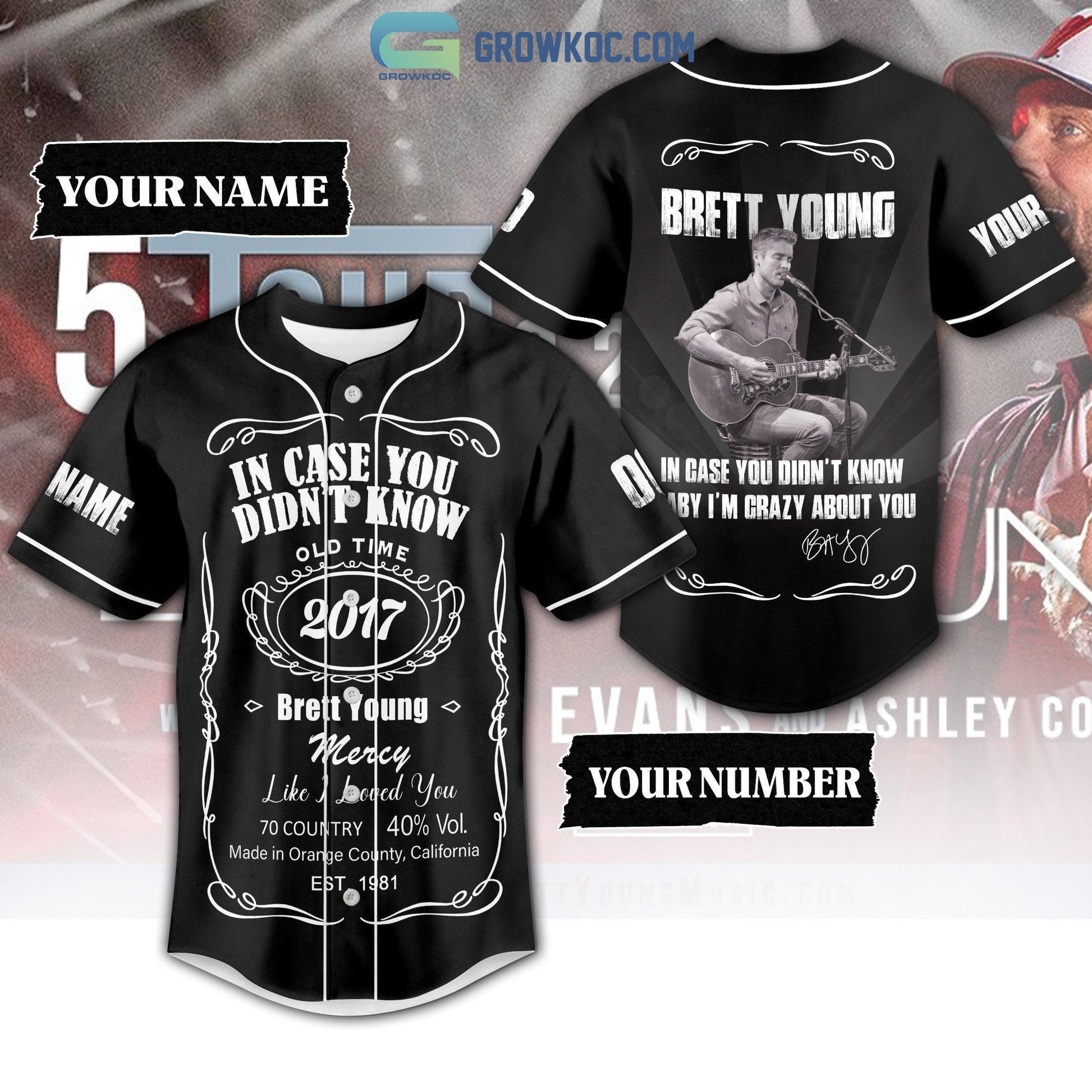 Brett Young In Case You Didn’t Know Baby I’m Crazy About You Black Design Personalized Baseball Jersey baseball jersey product view 1