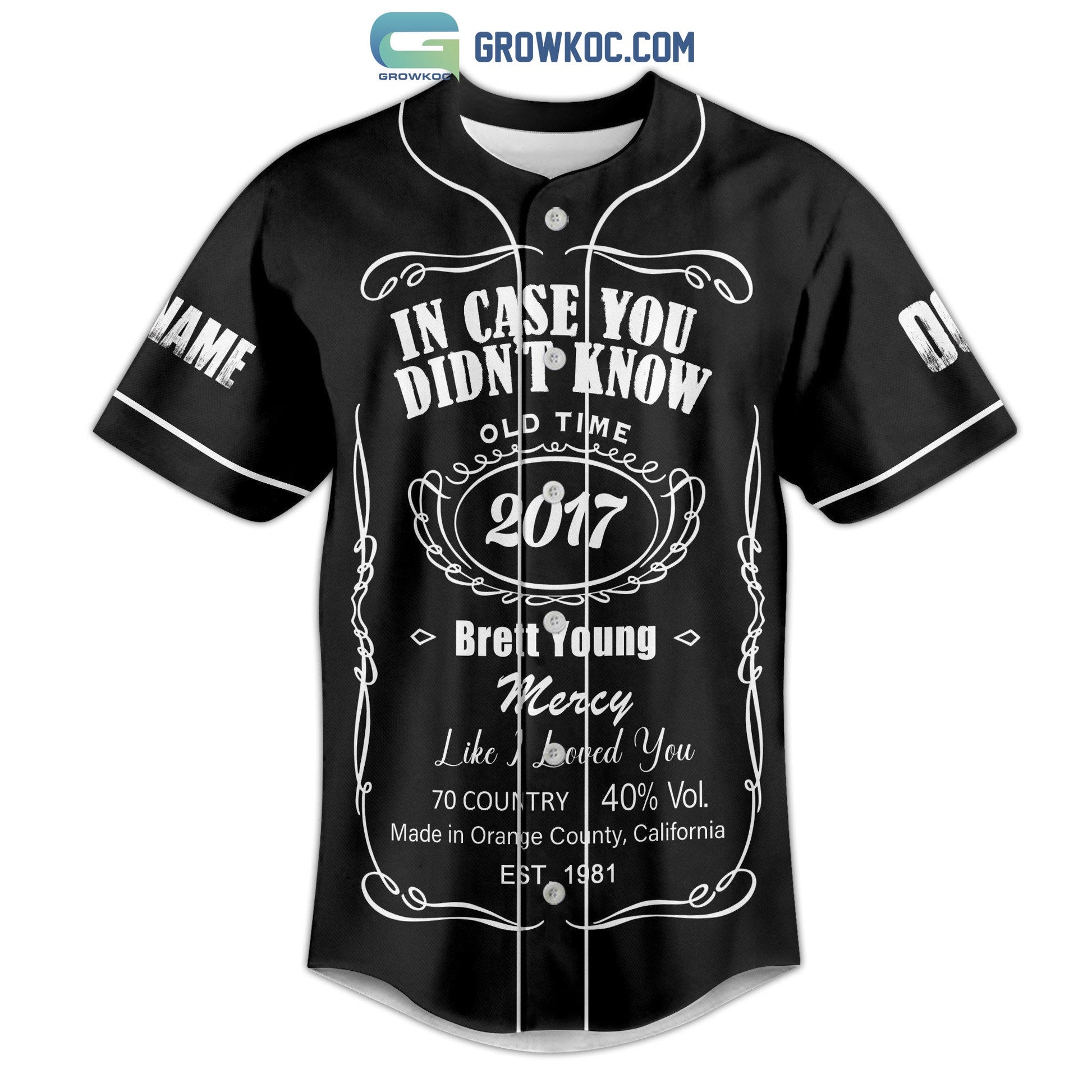 Brett Young In Case You Didn’t Know Baby I’m Crazy About You Black Design Personalized Baseball Jersey baseball jersey product view 2