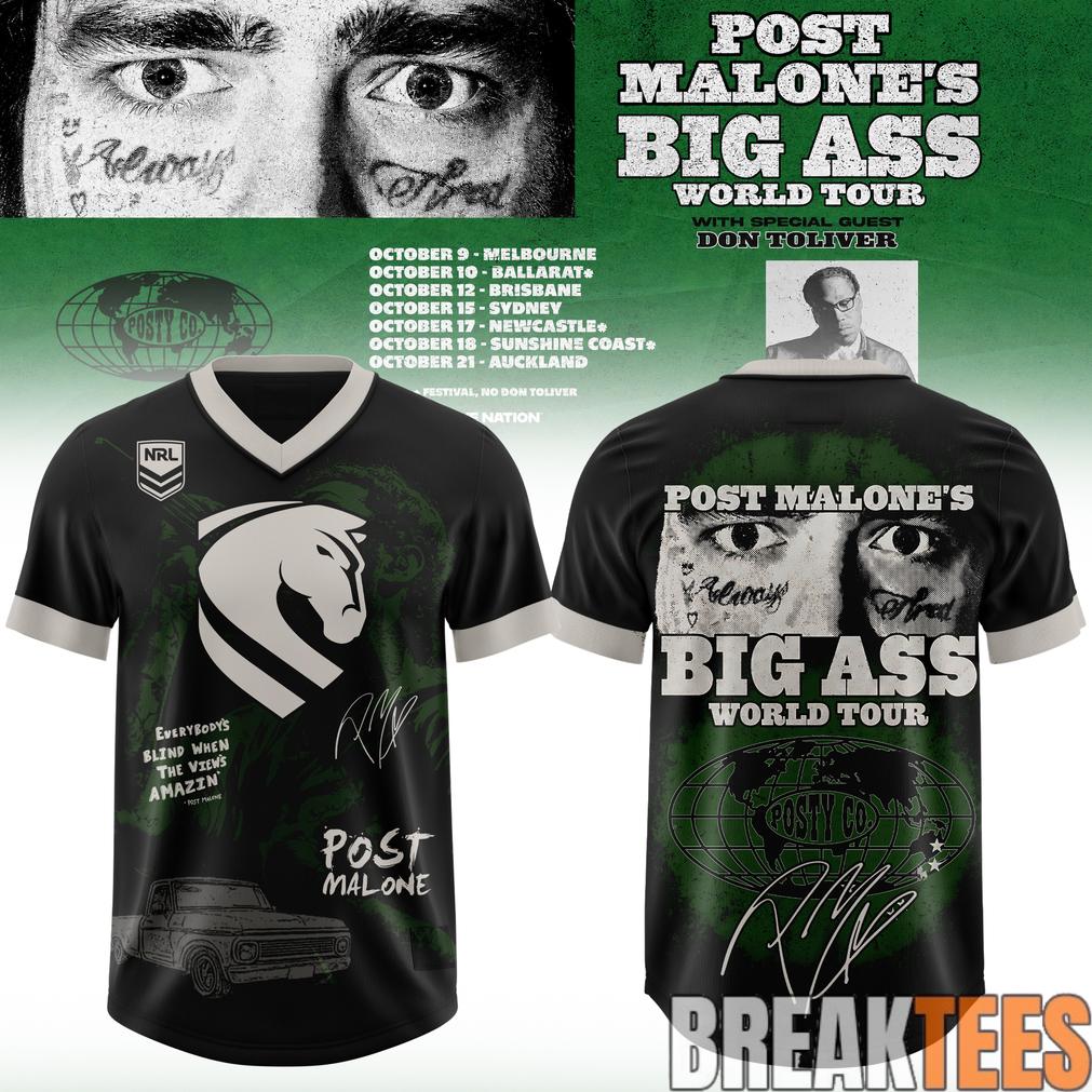 Brisbane Broncos x Post Malone Big Ass World Tour 2026 Football Jersey Unisex T-shirt, Sweatshirt, Hoodie, Long Sleeve Tee - T-Shirt, Sweatshirt, Hoodie