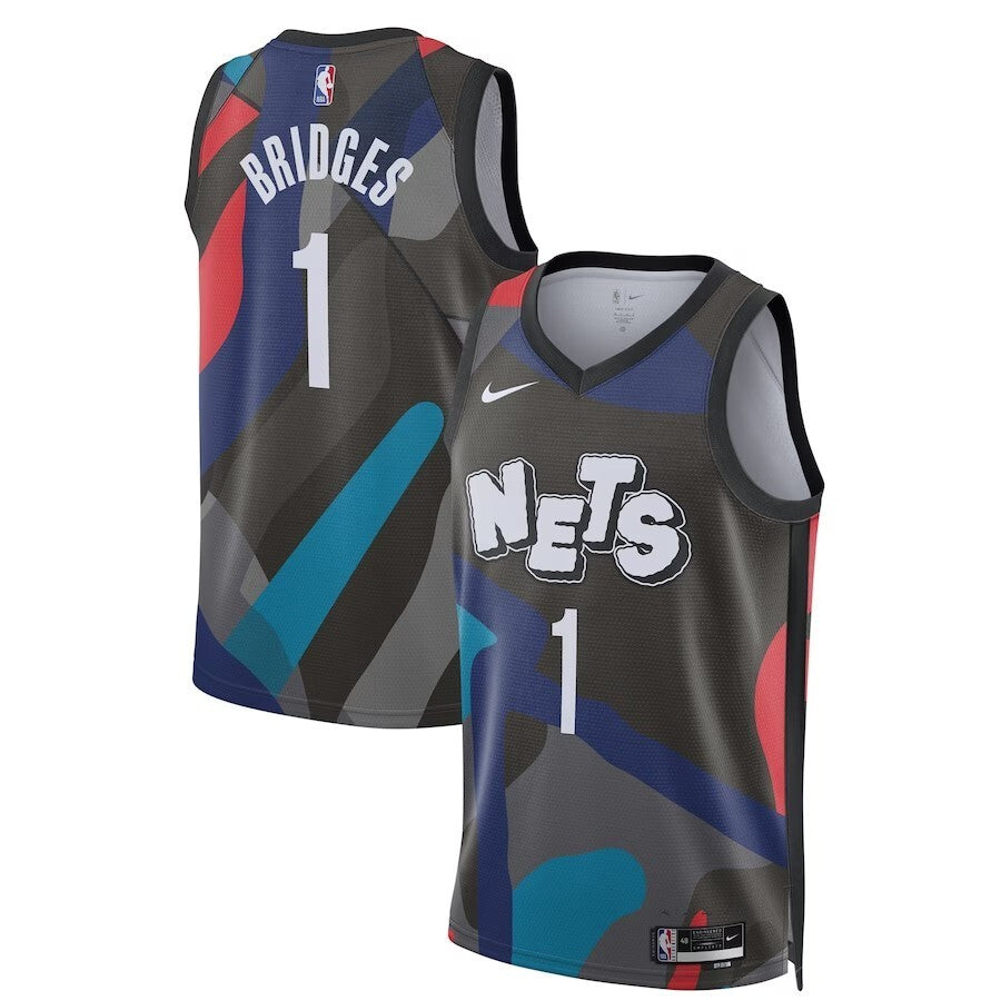Brooklyn Nets #1 Mikal Bridges Unisex 2023 24 Swingman Jersey - Black - City Edition Basketball Jersey basketball jersey product view 1