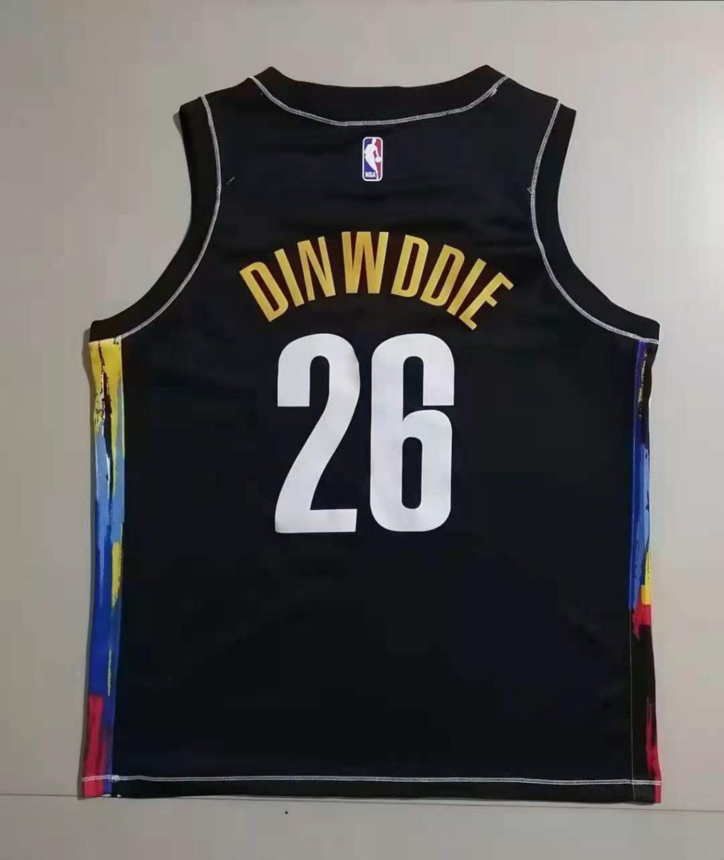 Brooklyn Nets #26 Spencer Dinwiddie Nets Black v Collar 26 # Hot Press s-2xl Style 1 Basketball Jersey basketball jersey product view 1