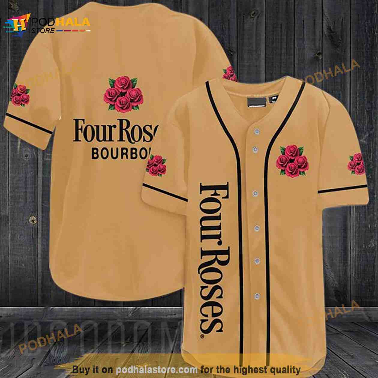 Brown Four Roses Bourbon 3D Baseball Jersey baseball jersey product view 1
