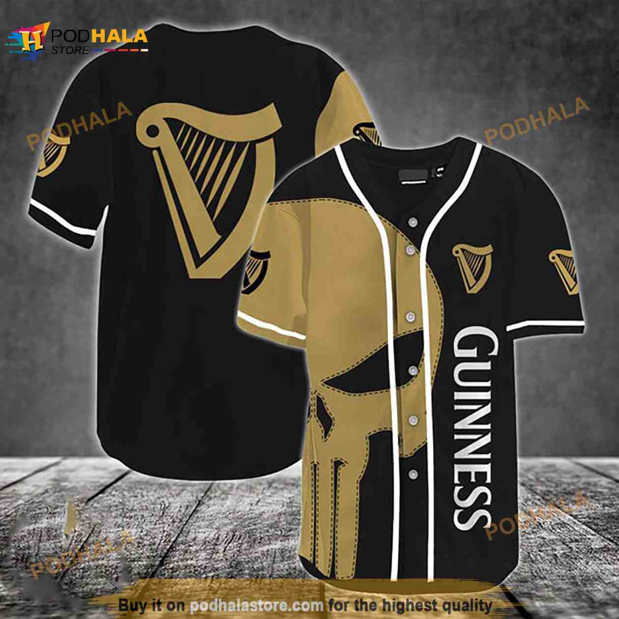 Brown Skull Guinness 3D Baseball Jersey baseball jersey product view 1