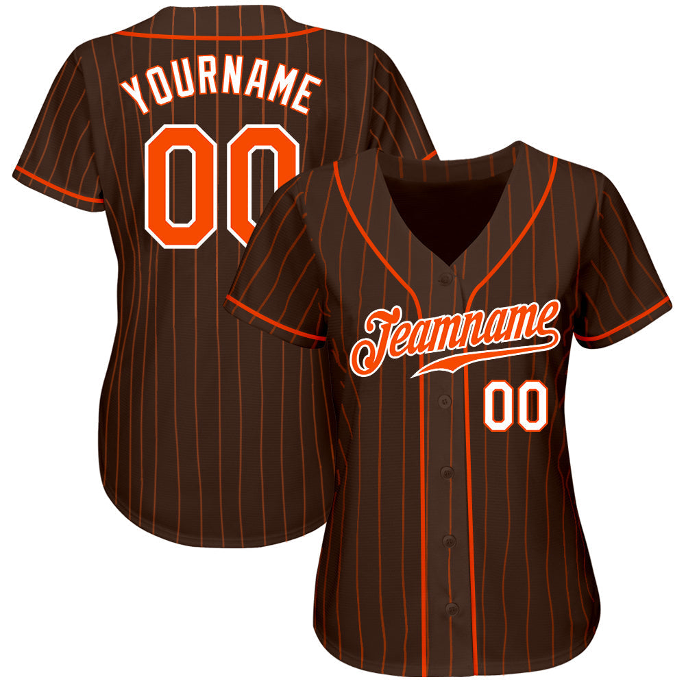 Custom Brown Orange Pinstripe Orange-White Authentic Baseball Jersey baseball jersey product view 2
