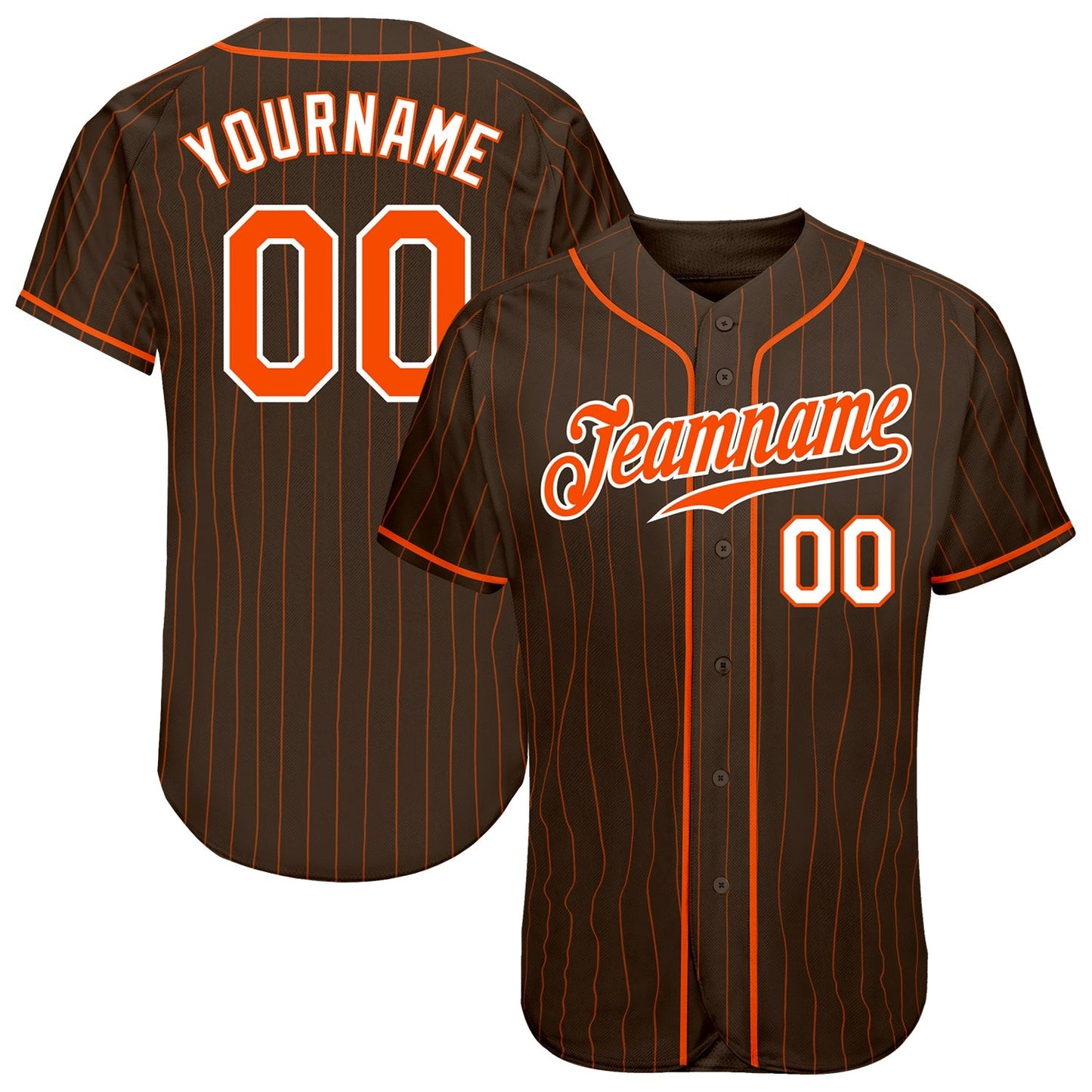 Custom Brown Orange Pinstripe Orange-White Authentic Baseball Jersey baseball jersey product view 1