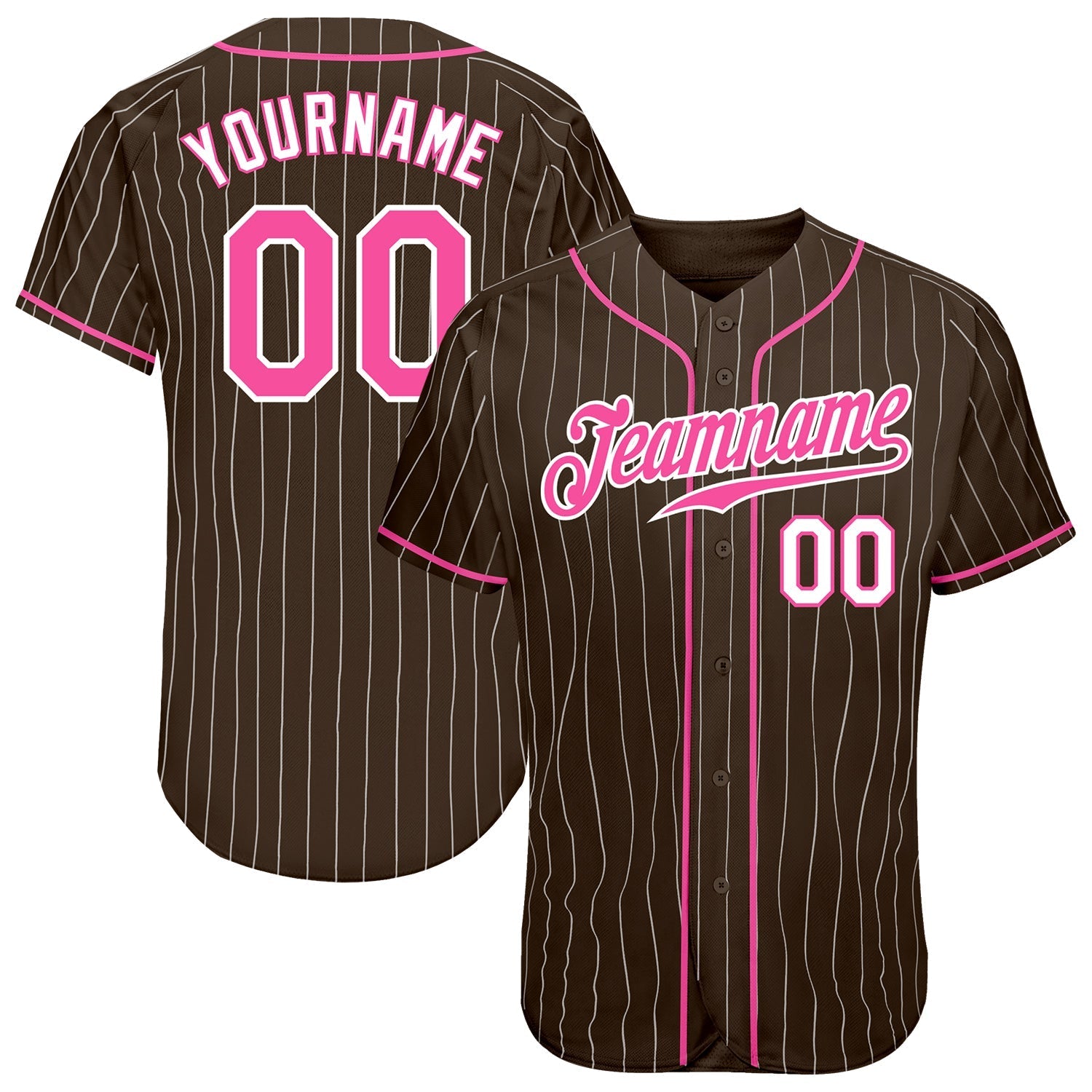 Custom Brown White Pinstripe Pink-White Authentic Baseball Jersey baseball jersey product view 1