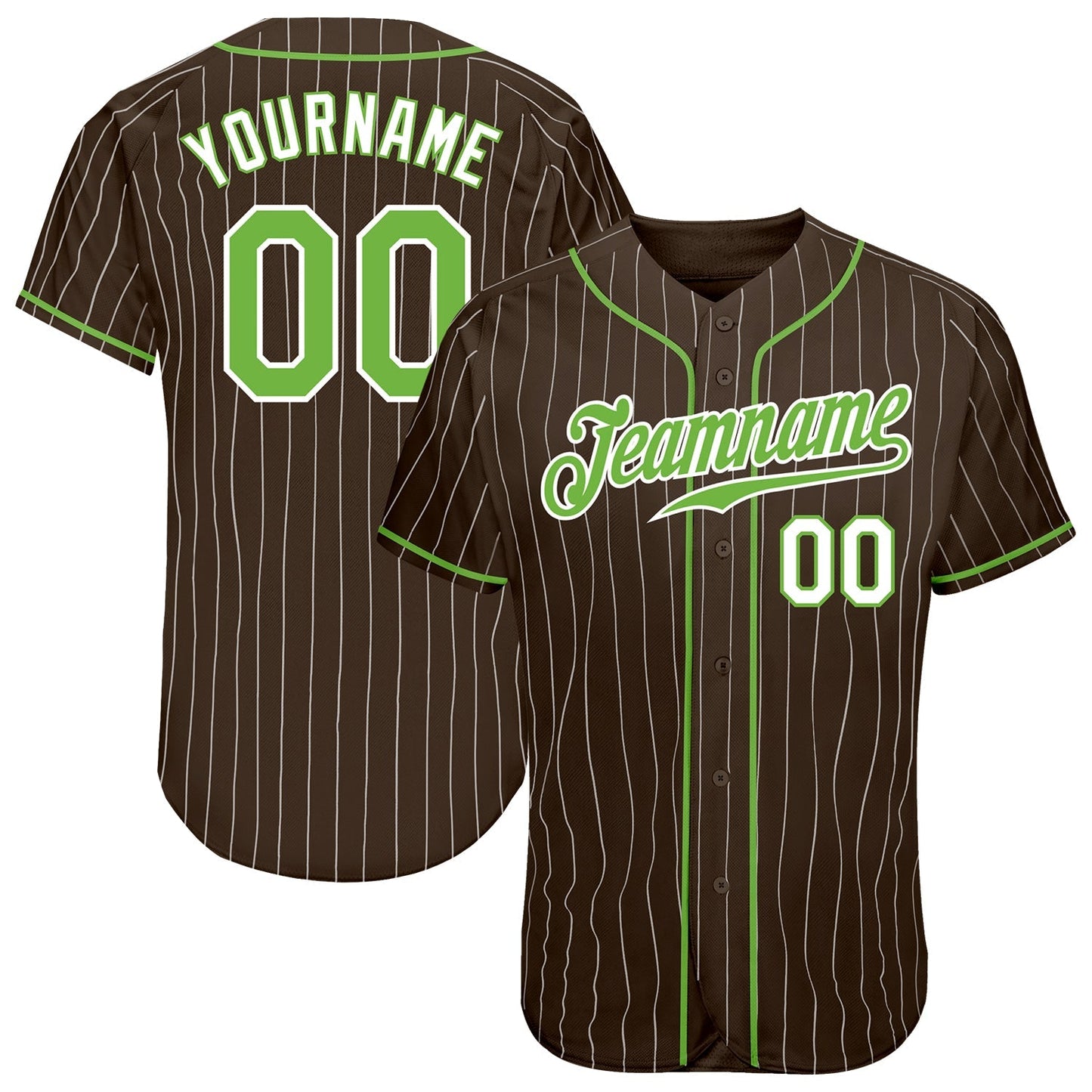 Custom Brown White Pinstripe Neon Green-White Authentic Baseball Jersey baseball jersey product view 1