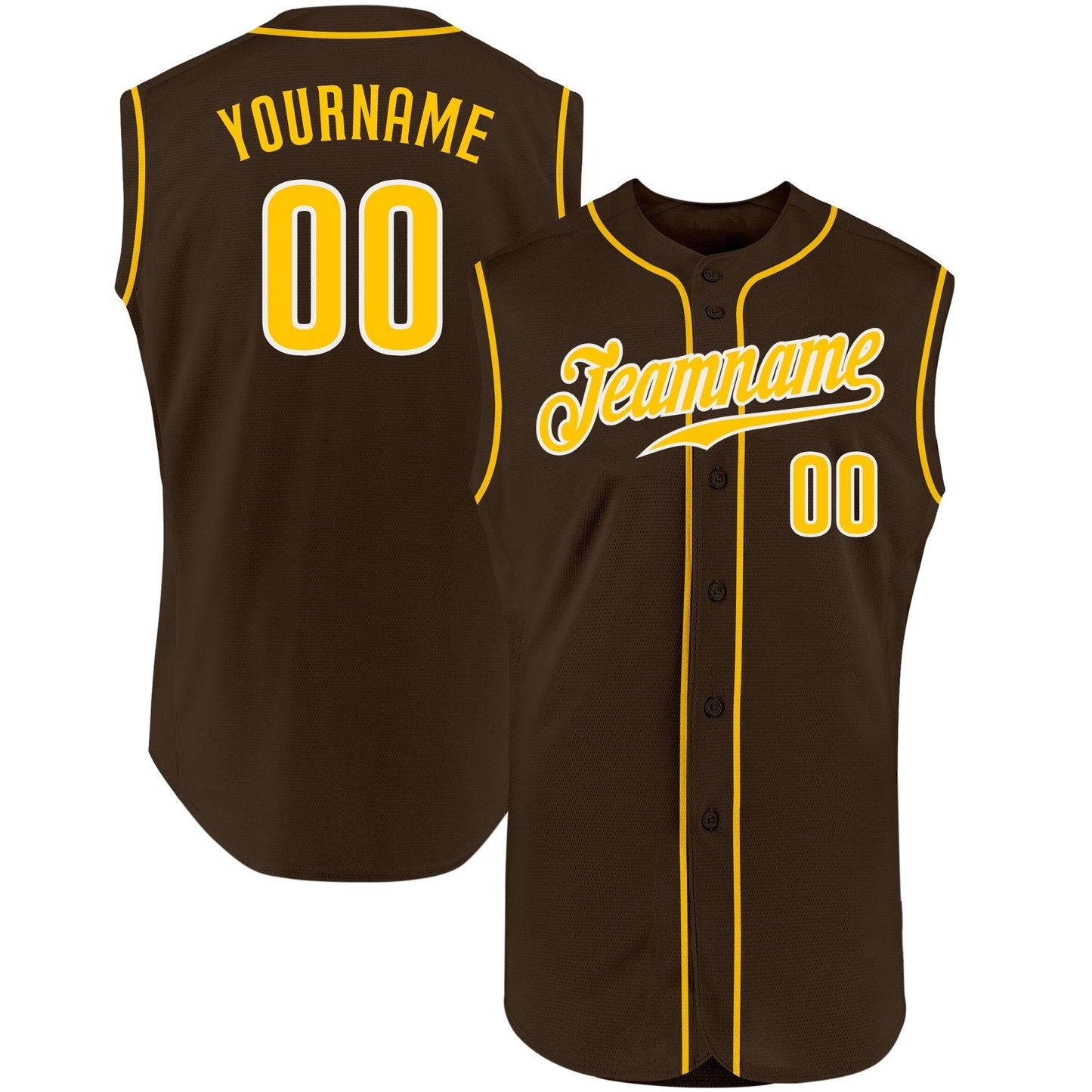 Custom Brown Gold-White Authentic Sleeveless Baseball Jersey baseball jersey product view 1